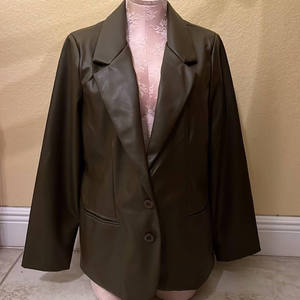 BCBG faux-leather boyfriend blazer - Picture 2 of 5